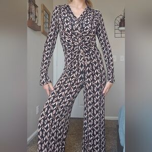 Free People Black and Tan Patterned Jumpsuit